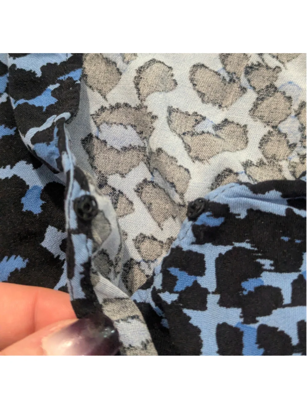 Banana Republic Wrap Front Blouse XS Blue Black Leopard Print